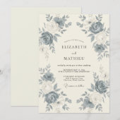 Invitation Mariage Rose Antique Ardoise Acier (Devant / Derrière)