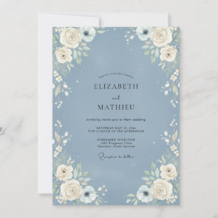 Invitation Mariage Rose Antique Ivoire Ardoise