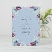 Invitation Mariage Rose Antique Pervenche (Debout devant)