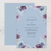 Invitation Mariage Rose Antique Pervenche (Devant / Derrière)