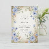 Invitation Mariage Rose Antique Pervenche (Debout devant)
