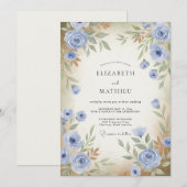 Invitation Mariage Rose Antique Pervenche (Devant / Derrière)
