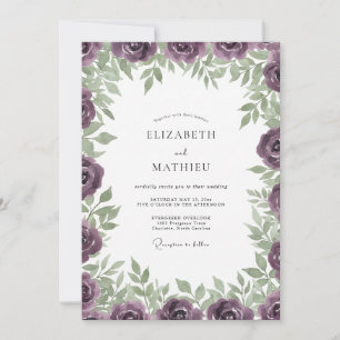 Invitation Mariage Rose Antique Prune Profond