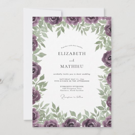 Invitation Mariage Rose Antique Prune Profond (Devant)