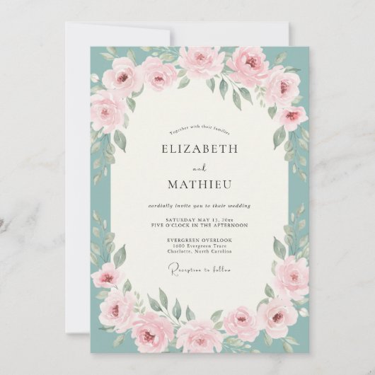 Invitation Mariage Rose Aqua Blush (Devant)