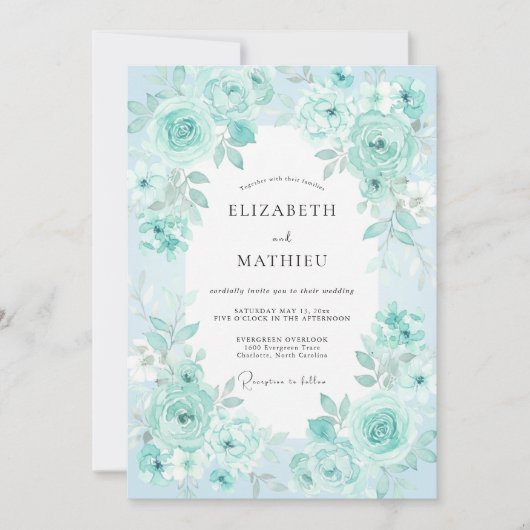 Invitation Mariage Rose Aqua Menthe (Devant)