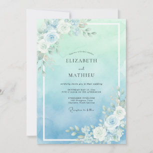 Invitation Mariage Rose Aqua Menthe