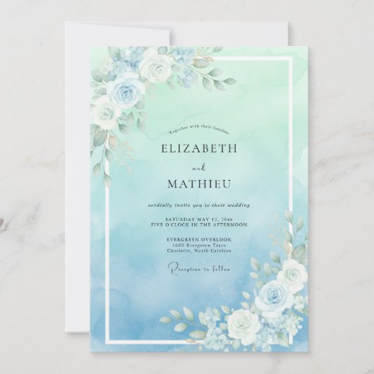 Invitation Mariage Rose Aqua Menthe (Devant)