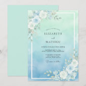Invitation Mariage Rose Aqua Menthe (Devant / Derrière)