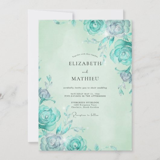 Invitation Mariage Rose Aqua Menthe (Devant)