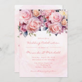 Invitation Mariage Rose aquarelle (Devant / Derrière)