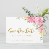 Invitation Mariage Rose Aquarelle Économisez Notre Date Invit (Debout devant)