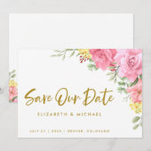 Invitation Mariage Rose Aquarelle Économisez Notre Date Invit (Devant / Derrière)