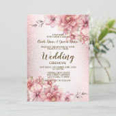 Invitation Mariage rose Aquarelle Fleurs Parties scintillant  (Debout devant)