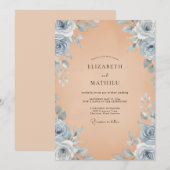 Invitation Mariage Rose Ardoise Abricot (Devant / Derrière)