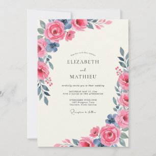 Invitation Mariage Rose Ardoise Baie