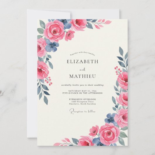 Invitation Mariage Rose Ardoise Baie (Devant)