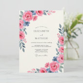 Invitation Mariage Rose Ardoise Baie (Debout devant)