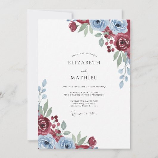 Invitation Mariage Rose Ardoise Bordeaux (Devant)