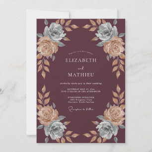Invitation Mariage Rose Ardoise Prune