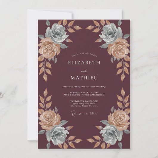 Invitation Mariage Rose Ardoise Prune (Devant)