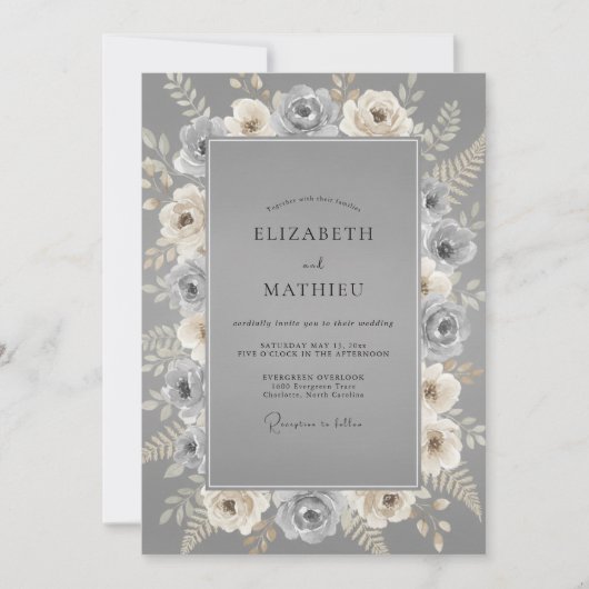 Invitation Mariage Rose Argent Ardoise (Devant)