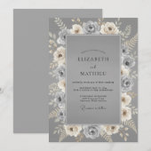 Invitation Mariage Rose Argent Ardoise (Devant / Derrière)