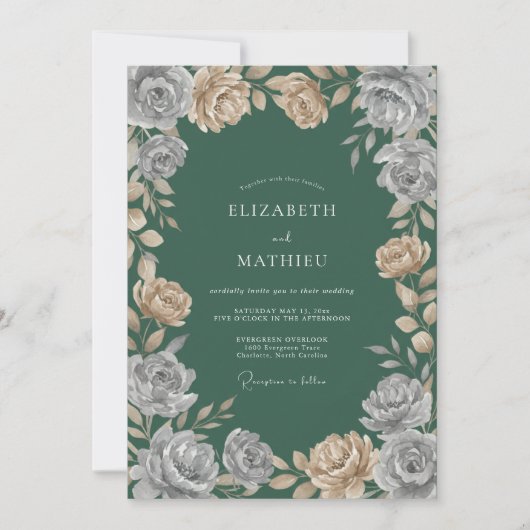 Invitation Mariage Rose Argent Champagne (Devant)