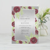 Invitation Mariage Rose Argent Cramoisi (Debout devant)