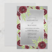 Invitation Mariage Rose Argent Cramoisi (Devant / Derrière)