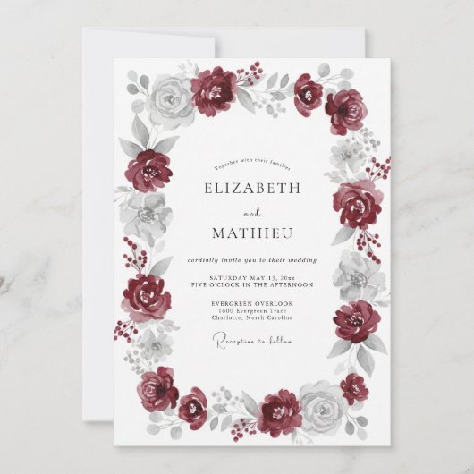 Invitation Mariage Rose Argent Marron (Devant)