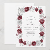 Invitation Mariage Rose Argent Marron (Devant / Derrière)