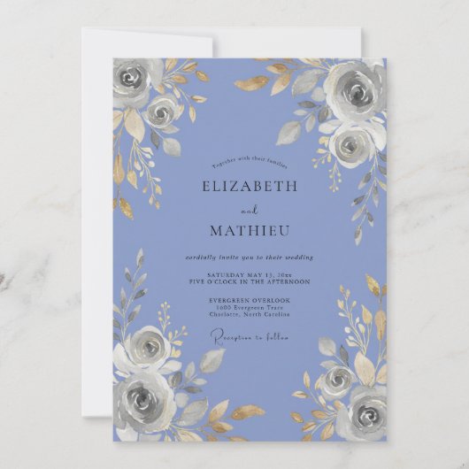 Invitation Mariage Rose Argent Pervenche (Devant)