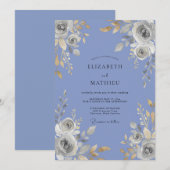 Invitation Mariage Rose Argent Pervenche (Devant / Derrière)