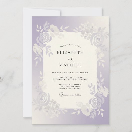 Invitation Mariage Rose Argentée Lilas (Devant)