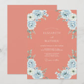 Invitation Mariage Rose Azur Corail (Devant / Derrière)