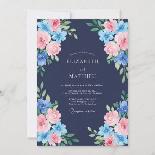 Invitation Mariage Rose Azur de Minuit
