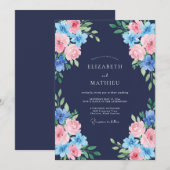 Invitation Mariage Rose Azur de Minuit (Devant / Derrière)