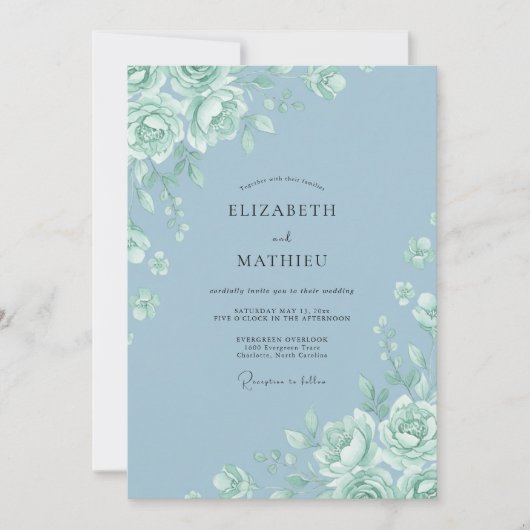 Invitation Mariage Rose Azur Poussiéreuse (Devant)