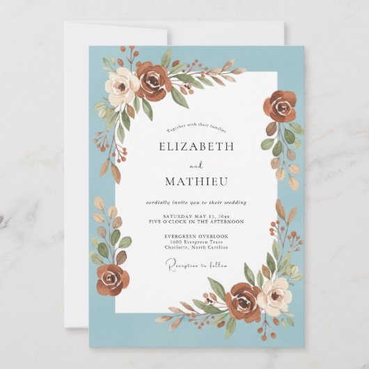 Invitation Mariage Rose Azur Rouille (Devant)
