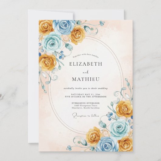 Invitation Mariage Rose Azurée Miel (Devant)