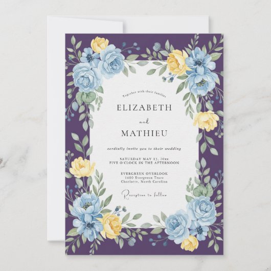 Invitation Mariage Rose Azurée Prune (Devant)
