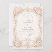 Invitation Mariage Rose Baroque Pêche Rosée (Devant)