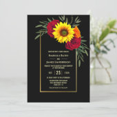 Invitation Mariage Rose Black Gold Sunflower Bourgogne (Debout devant)
