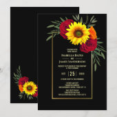Invitation Mariage Rose Black Gold Sunflower Bourgogne (Devant / Derrière)