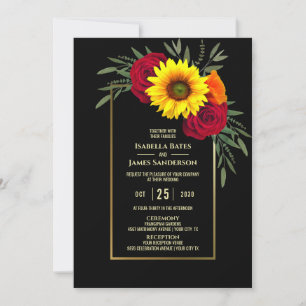 Invitation Mariage Rose Black Gold Sunflower Bourgogne