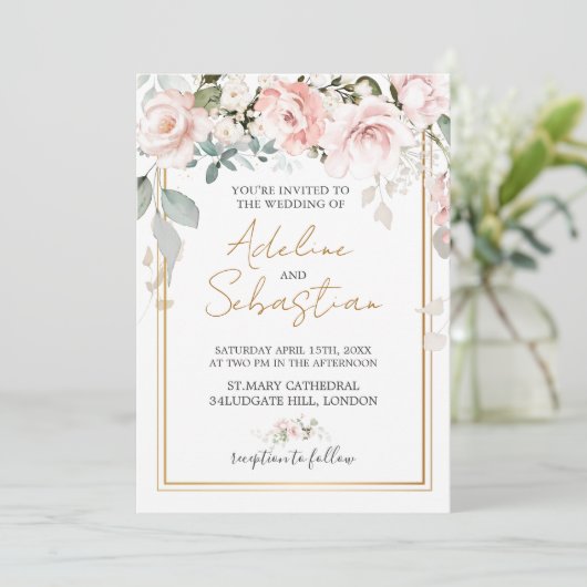 Invitation Mariage rose blanc (Debout devant)