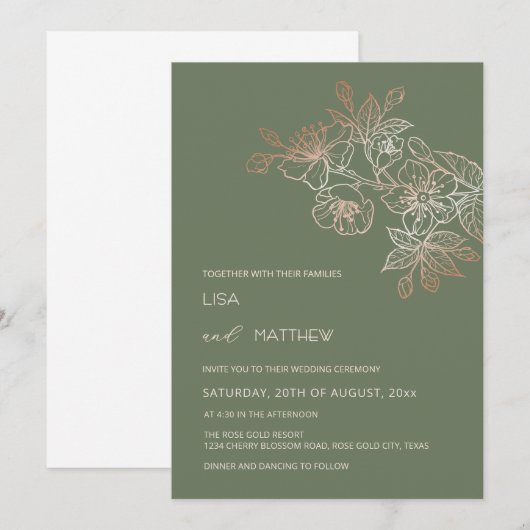 Invitation Mariage rose blanc de cerisier en fleurs (Devant / Derrière)