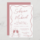 Invitation Mariage rose blanc Dusty dessiné à la main (Devant / Derrière)