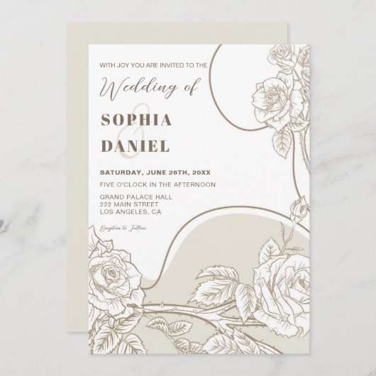 Invitation Mariage Rose blanc et beige (Devant / Derrière)